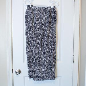 VTG L Ditsy Floral Wrap Maxi Skirt Paul Harris White Print Feminine Soft Summer